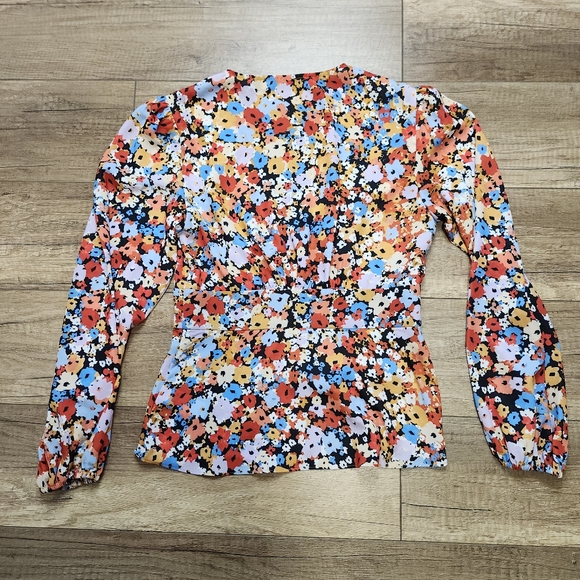 Rebecca Minkoff Cindy Top w Button Front bright floral V neck blouse women's xs - Picture 16 of 16